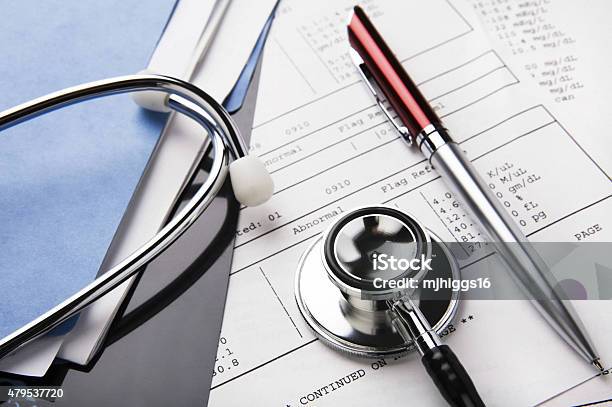 Health Care Billing Statement With Stethoscope Stock Photo - Download Image Now - Financial Bill, Medical Clinic, Healthcare And Medicine