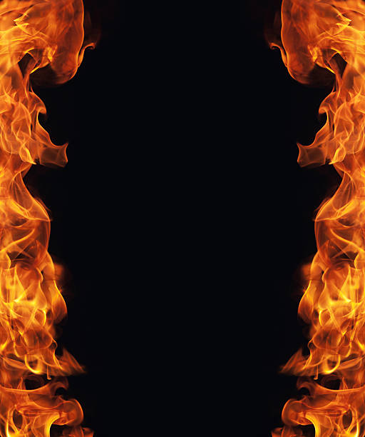 Bruciare il fuoco di fiamma cornice su sfondo nero - foto stock