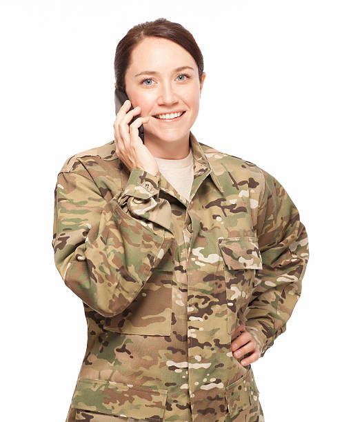 istock Female soldier on cell phone. 479542032