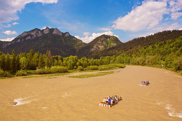 The Dunajec River and Pieniny Mountains on the Polish / Slovakian border on a bright and sunny day.