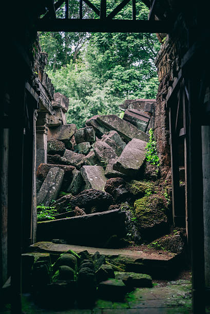 Stones rich in inscriptions and reliefs, from the ruins of the beautiful temples in the middle of the jungle, deep in Angkor, Cambodia.