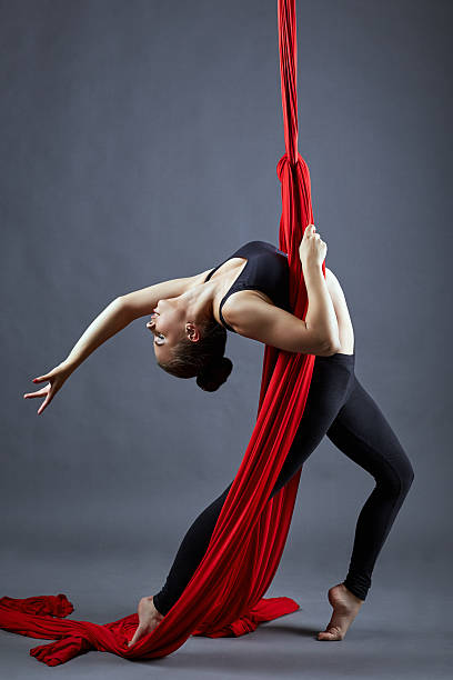 istock Aerial silk. Pretty young dancer posing at camera 479546116