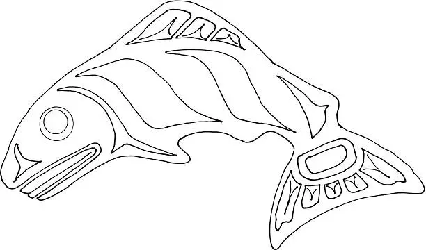 Vector illustration of Pacific Northwest salmon line drawing