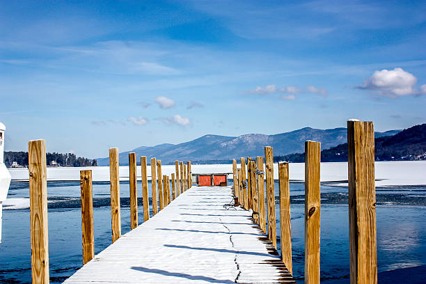 Pier in Lake George stock photo