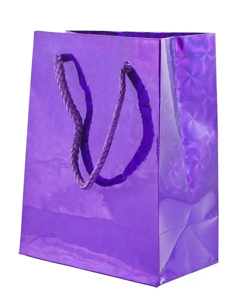 Violet gift bag isolated on white background