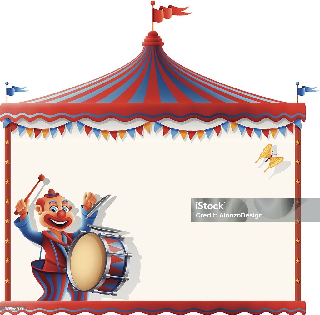 Circus テントのサイン、ドラマーのお調子者 - ピエロのロイヤリテ��ィフリーベクトルアート