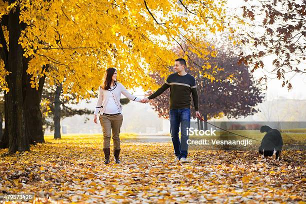 Cheerful Family With Dog Outdoor Stock Photo - Download Image Now - 12-23 Months, 18-23 Months, 2015