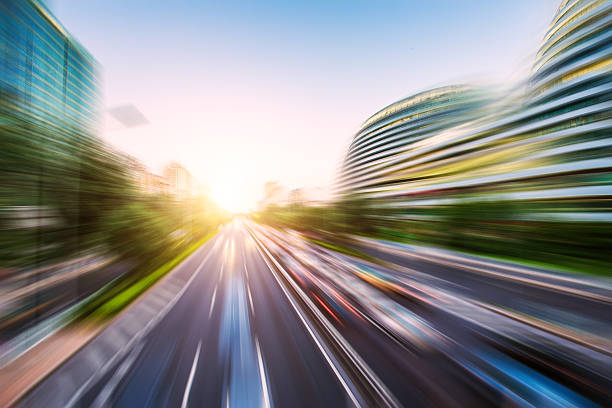 A blurred movement image of traffic in Beijing, China.