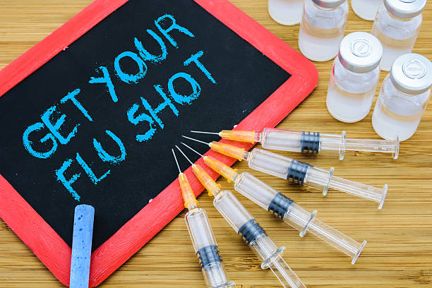 Get Your Flu shot on chalkboard with vaccine