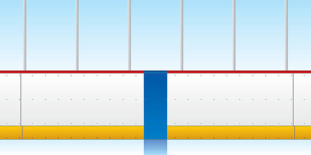 Cartoon Hockey Boards A vector illustration of hockey boards and glass. The blue line is visible in the middle of the image. hockey stock illustrations