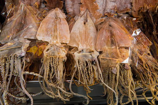 Dry squid seafood for sale in Korean Market
