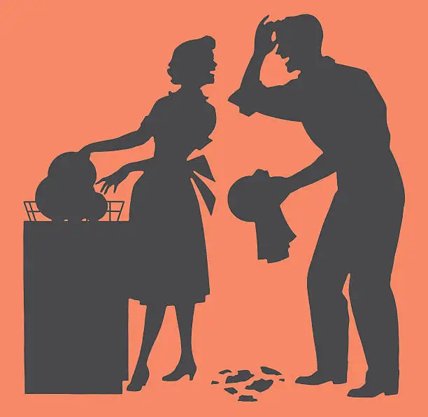 Vector illustration of Couple Doing Dishes