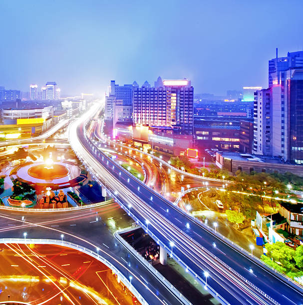 istock light trails on the modern building background in shanghai china 479581868