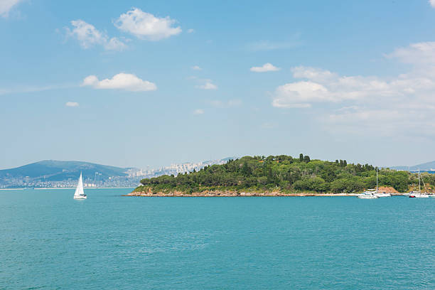 istock Small island with sailing boats in bosphorus 479581990