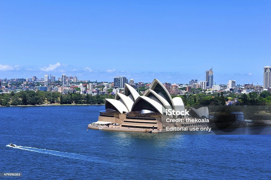 Sydney Opera House Sydney, Australia - October 26, 2013: Elevated view of Sydney Opera House on a clear, sunny day. Aerial View Stock Photo