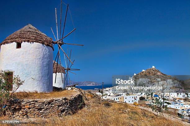 Windmills Of Ios Island Stock Photo - Download Image Now - Greece, Ios - Greece, 2015