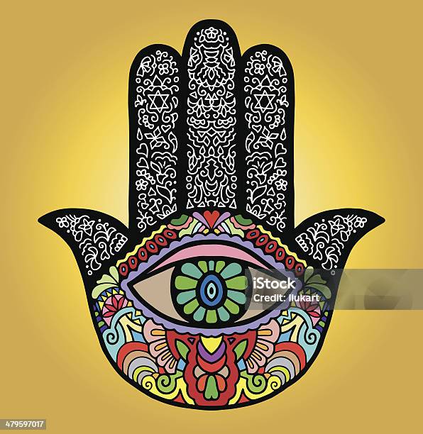 Hand Drawn Boho Hamsa Hand Lacy Pattern Stock Illustration - Download Image Now - Abstract, Arabic Style, Computer Graphic