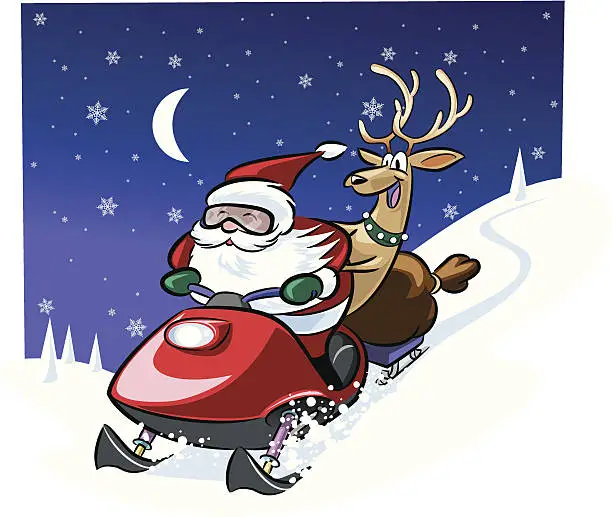 Vector illustration of Santa Snowmobile C