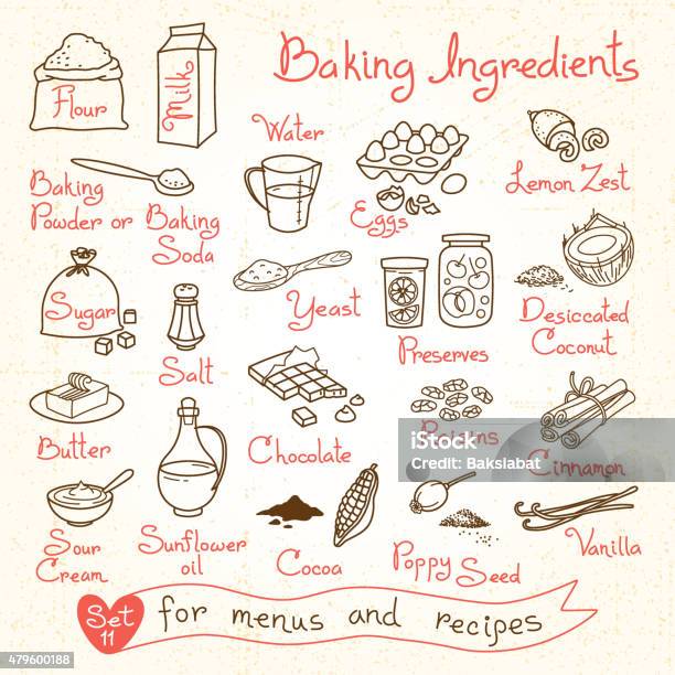 Set Drawings Of Baking Ingredients For Design Menus Recipes Stock Illustration - Download Image Now