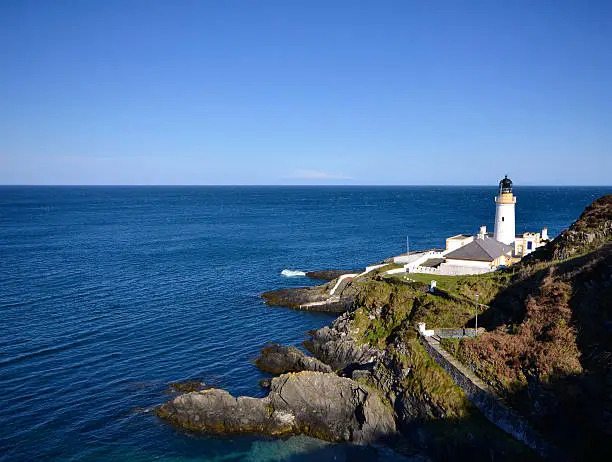 Douglas Lighthouse on the Isle of Man with sea on sunny day