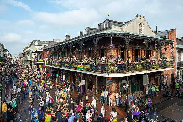 Crowds in the French Quarter during Mardi Gras 2013 in New Orleans, Louisiana