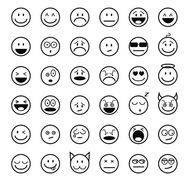 Emoticons set outline style vector art illustration