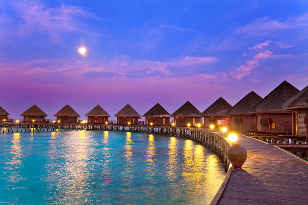 Island in ocean, Maldives. Night