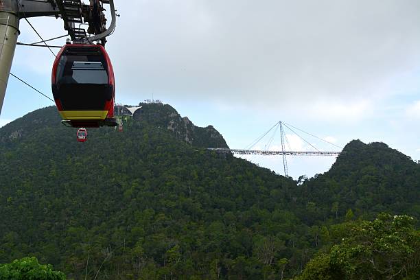téléphérique de langkawi, malaisie et sky bridge - tropical rainforest elevated walkway pulau langkawi malaysia photos et images de collection