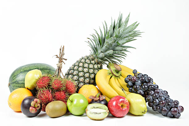 istock Fresh various fruits on isolated white background. 479610392