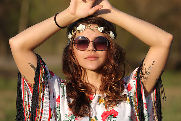 Young woman in hippie style stock photo