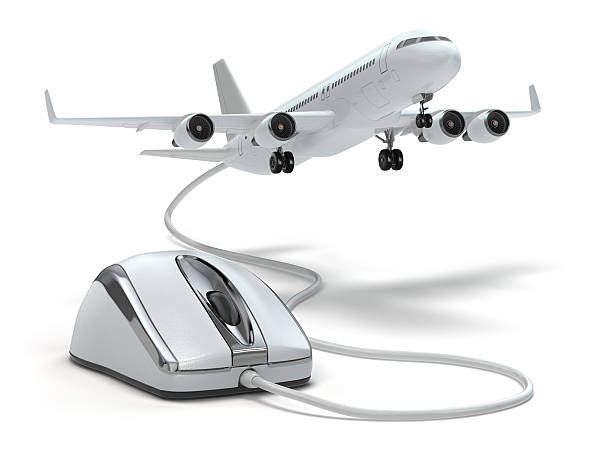 istock Online booking flight or travel concept. Computer mouse and airp 479613672