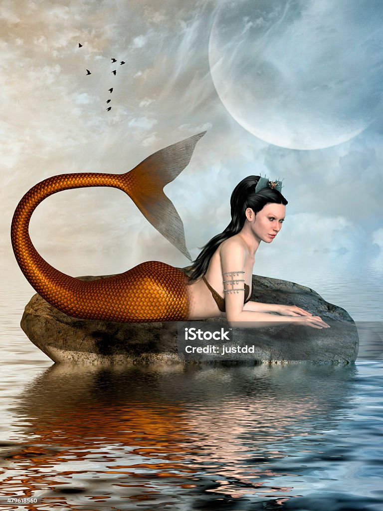 mermaids Fantasy landscape with mermaid in the ocean Goddess stock illustration