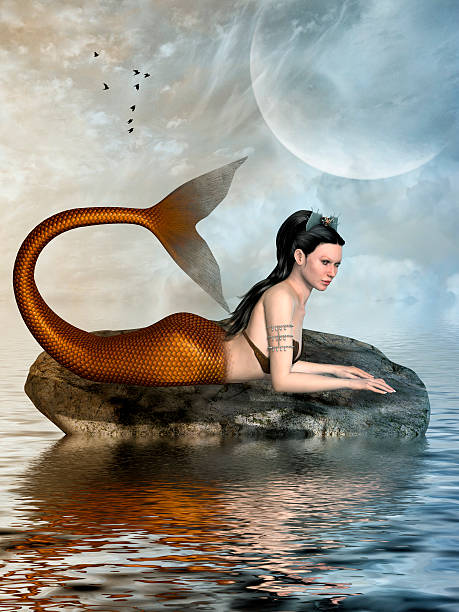 mermaids Fantasy landscape with mermaid in the ocean goddess of ocean stock illustrations
