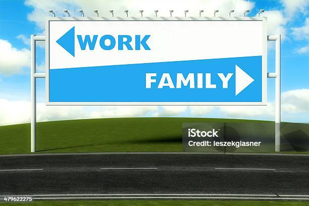 Conceptual Direction Signs Lead To Work And Family Stock Photo - Download Image Now - Aspirations, Balance, Business