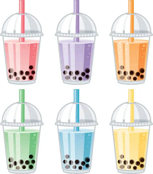 Vector illustration of Set of Bubble Tea Flavors