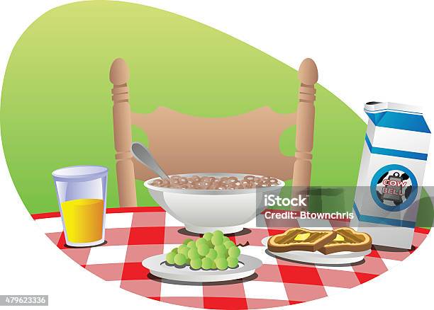 Ilustración de Mesa De Desayuno y más Vectores Libres de Derechos de Cereal de desayuno - Cereal de desayuno, Cuchara, Mantel