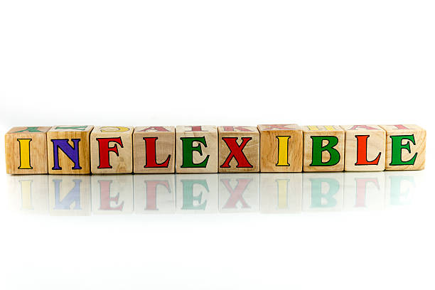 inflexible inflexible colorful wooden word block on the white background uncompromising stock pictures, royalty-free photos & images