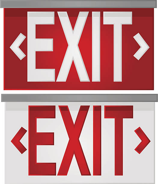Exit signs Glossy illustration showing a white exit sign over red, and a red exit sign over white exit sign stock illustrations