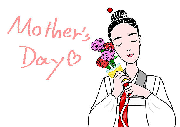 japanische mutter mit carnations - mothers day mother single flower family stock-grafiken, -clipart, -cartoons und -symbole