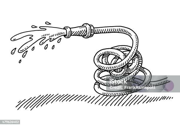 Splashing Hosepipe Gardening Equipment Drawing Stock Illustration - Download Image Now - Drawing - Art Product, Water, Garden Hose