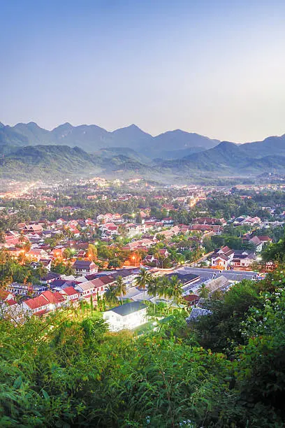 World heritage,Beautiful scenery viewpoint at Luangprabang city in twilight time,Laos.