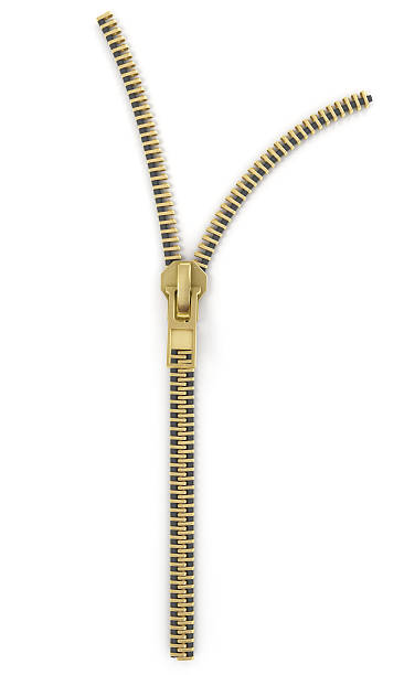 Open lock zipper. 3d render Open lock zipper. 3d render of a gray background golden zip stock pictures, royalty-free photos & images