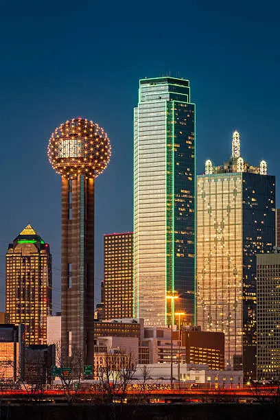 Photo of Dallas skyscrapers at sunset