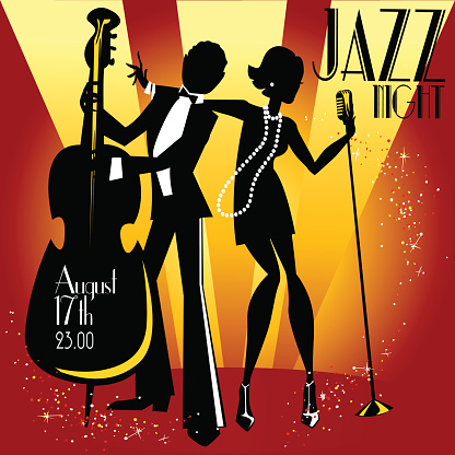 Abstract jazz band, Jazz music party invitation design, Vector illustration with sample text
