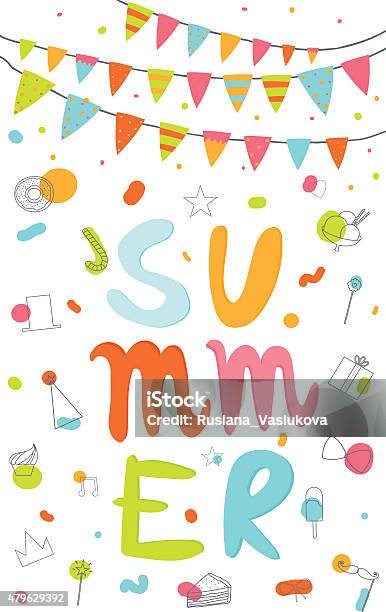 Greeting Card With Vector Summer Typographic Stock Illustration - Download Image Now - 2015, Calligraphy, Cute