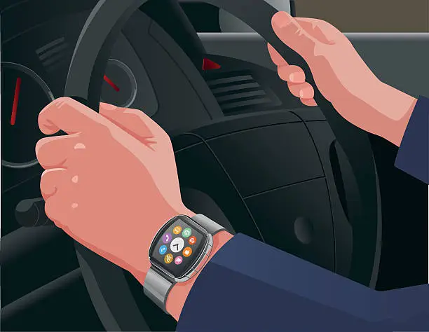 Vector illustration of Smart watch in a car