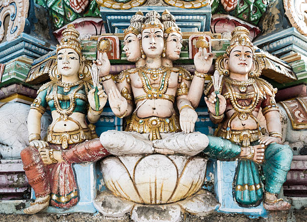 Details of sculptures on Kapaleeshwar Temple, Chennai, India. Chennai, India - 26 March 2015: Detail of the ornate stucco figurative decoration found on the towers of the Hindu Kapaleeshwarar Temple in Chennai, Tamil Nadu, India. kapaleeswarar temple photos stock pictures, royalty-free photos & images