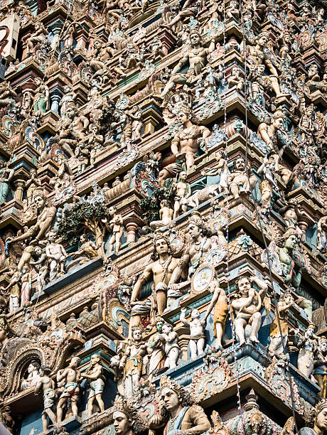 Kapaleeshwarar Temple, Chennai, India Chennai, India - 26 March 2015: Detail of the ornate stucco figurative decoration found on the towers of the Hindu Kapaleeshwarar Temple in Chennai, Tamil Nadu, India. kapaleeswarar temple photos stock pictures, royalty-free photos & images