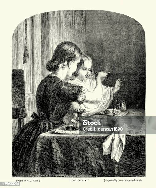Young Victorian Mother Feeding Her Child Stock Illustration - Download Image Now - Baby - Human Age, 19th Century, 19th Century Style