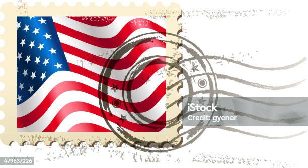 Ilustración de Usa Bandera Sello Postal y más Vectores Libres de Derechos de 2015 - 2015, Azul, Bandera